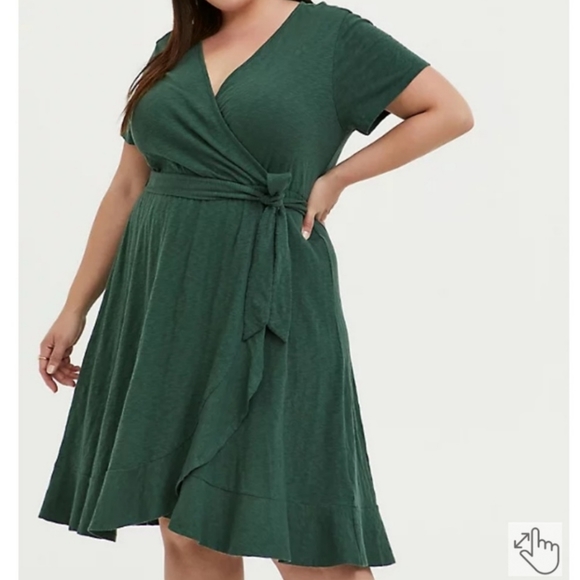 torrid Dresses & Skirts - Torrid green slub jersey ruffle wrap tie dress